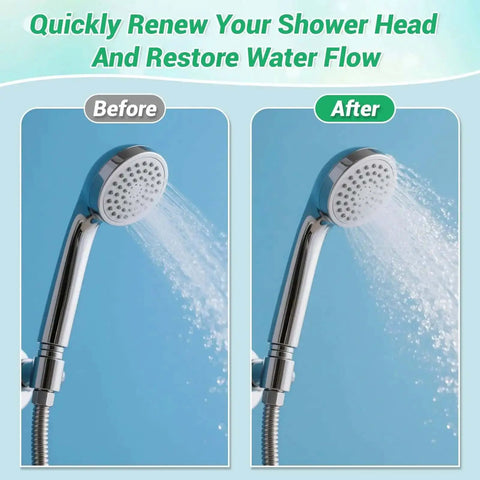 Before and after image of a shower head using Shower Head Revival All In One Cleaning Kit With 50 Ultra Fine Nylon Brushes And 20 Surgical Steel Picks For Unclogging Nozzles Limescale Mineral Buildup Mold In Showers Faucets And Small Holes In 3D Printers And Cups Storage Case Included