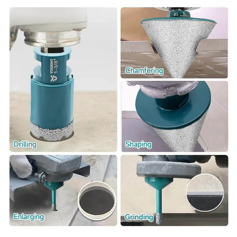 Diamond Core Drill Bit Set With 8 Hole Saws From 6mm To 100mm And 50mm Chamfer Bit In Deep Green Kit for drilling, chamfering, shaping, enlarging, grinding on tiles and marble.