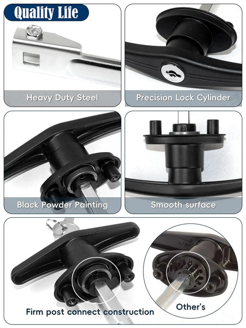 Truck Cap Camper Shell T Handle Lock Latch Replacement Kit With Keys Left And Right Pair for Truck Bed Topper Doors Durable Black Finish Easy Install That Installs Fast showing heavy duty steel and precision lock cylinder.