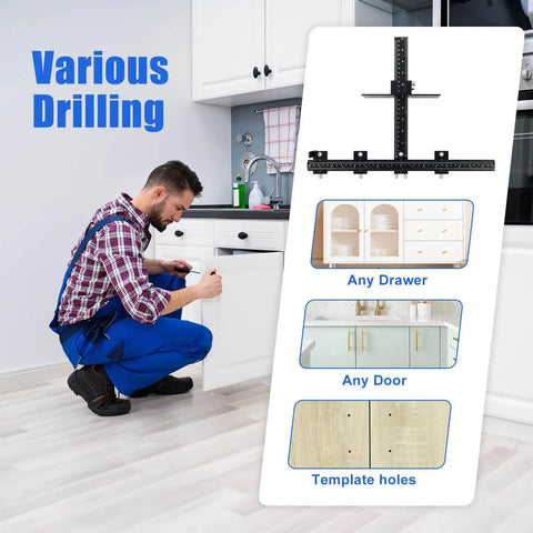 Adjustable Cabinet Handle Template Tool For Doors And Drawers Aluminum Alloy Jig with various hole alignment options