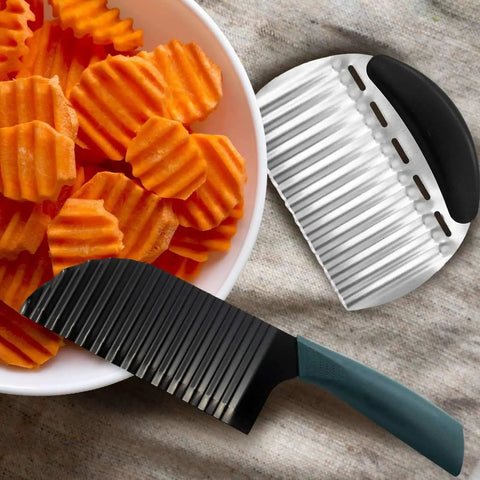 3 Piece Crinkle Cutter Knife Set For Veggies And Fruits, Stainless Steel Wave Fries Cutter Slicer For Potatoes, Cucumbers, Carrots And More, Two Styles Included For Crinkle Fries And Veggie Prep, Durable Kitchen Tool
