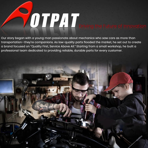 Mechanic and child working on car in workshop, emphasizing brand values and automotive innovation.