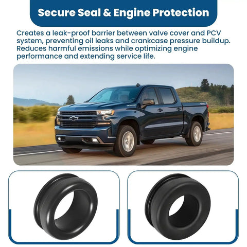 Valve Cover Breather Grommet Set for 1.25 Inch Filler Breather Holes 2 Pack With 0.75 and 1 Inch Inner Diameters in PVC shown with truck