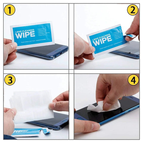 Pre Moistened Streak Free Monitor Wipes For Screens Glasses Lenses And Devices in use on a smartphone screen