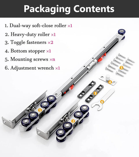 Sliding Barn Door Hardware Kit With Soft Close Mechanism And Aluminum Rail System Eight Silent Wheels packaging