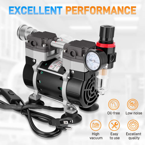 50L/min oil-free lab vacuum pump by Amazon with dual ports, pressure gauge, silencer, and rubber feet