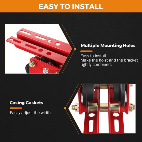 Electric Hoist Manual Trolley for 1.96 to 6.69 Inch I Beams, featuring multiple mounting holes and casing gaskets for easy installation.