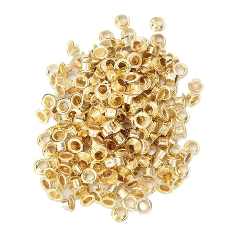 Gold metal eyelets for Pro Grade Grommet Tool Kit for Tarps, Fabric, and Leather, Heavy Duty Metal Retainer Kit offered in a set