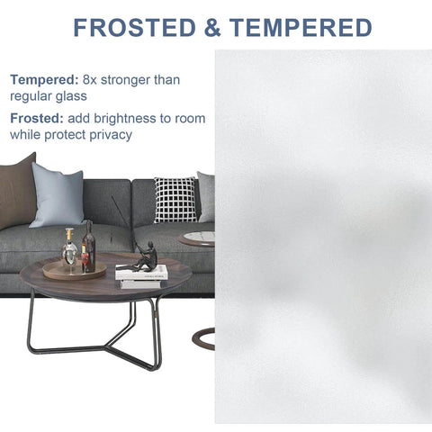 Image showing features of frosted and tempered glass for 42 Inch By 84 Inch Five Panel Sliding Barn Door With Tempered Frosted Glass, Interior Room Door With Hardware Kit Included, Prefinished Surface, Pre Drilled Holes, Easy Assembly For Modern Home.