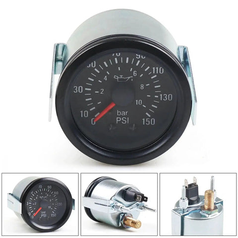 2 Inch Mechanical Oil Pressure Gauge With Yellow LED Dial Light For Cars Reads 0 To 10 Bar Or 0 To 150 PSI 52mm Dial 12V NPT One Eighth Thread Easy Read Display Fits All 12V Vehicles From Dyno Racing