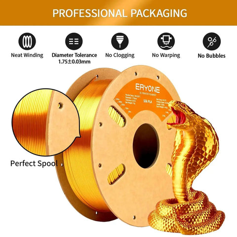Silk PLA Filament For 3D Printing, 1.75mm With 0.03mm Tolerance, 1kg spool, liquid gold metallic finish, professional packaging