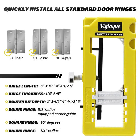 Router Template Hinge Mortiser For 3 To 5 Inch Hinges No Fuss Fit, square or radius corners, accurate positioning tool.