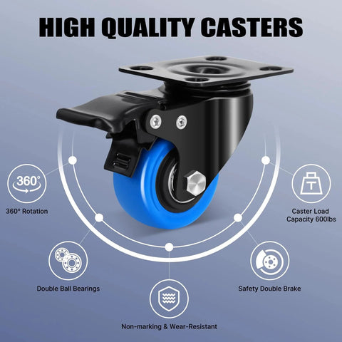 2 Inch Caster Wheel Set Of 8 Heavy Duty Swivel Casters With Brakes 1200 Lbs Capacity highlighted features and design details