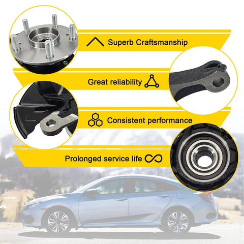 Front Left Steering Knuckle Wheel Hub Bearing Assembly For Honda Civic 1 8L 2012 2016 LK097 51216 TR3 Y00 51216 TR0 A00 Replacement Part showcasing durability and OE fitment in graphic