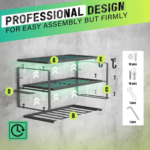 Heavy Duty Power Tool Organizer Wall Mount Rack With 3 Layers And 4 Drill Holders Floating Tool Shelf for Garage