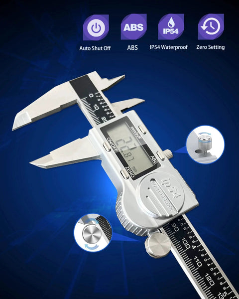 6 Inch Digital Caliper Measuring Tool With Feeler Gauges And Spare Batteries, Built Tough IP54 Waterproof Stainless Steel