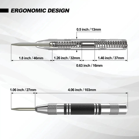 Dimensions of Two Pack Automatic Center Punch 5-Inch Built Tough Steel Spring-Loaded Center Hole Punch With Adjustable Tension Tool