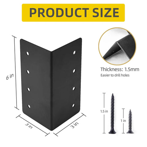 Four Pack Raised Garden Bed Corner Brackets 3 By 3 By 6 Inch Metal L Shaped with screws for wood frames size and thickness details
