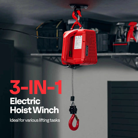 3-In-1 Electric Hoist Winch 1540Lb Lift With Wireless Remote And Wired Control installed in a workshop