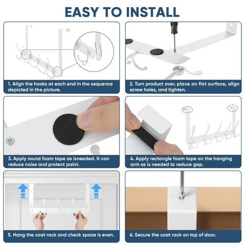 Installation instructions for Over The Door Hooks 5 Pack Heavy Duty All Metal Hangers With 11 Lb Capacity