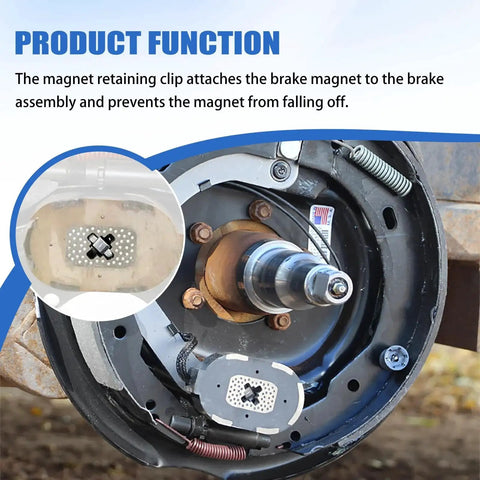Magnet retaining clip for Dexter brake magnets (BP19-005), 4-pack, mounted on brake drum assembly