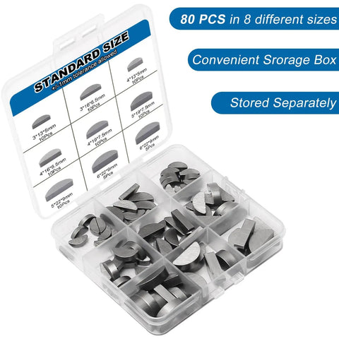 80 Piece Woodruff Key Set Metric Carbon Steel Semicircle Half Moon Keys For Keyways And Flywheels Includes 8 Sizes With 10 Pieces Each Built For Auto And Industrial Gearheads