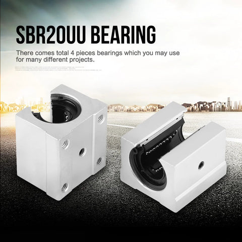 Four Pack 20Mm Aluminum Open Linear Bearings For SBR20 Rails With 20Mm Bore 39Mm Outer Diameter And 11Mm Thick Ultra Smooth Low Noise CNC Slide Bushing Blocks For DIY 3D Printer And Engraving Machine shown in side view.