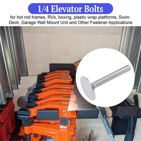 Elevator bolts, 1/4-20 x 2, zinc-plated flat head; garage hardware close-up