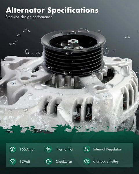 Drop-In Replacement 12V 155Amp CW Alternator for Ford Crown Victoria 2009, showcasing internal regulator and 6-groove pulley