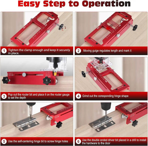 Heavy Duty Aluminum Alloy Door Hinge Template Kit For Precise Mortising Adjustable Hinge Jig with step-by-step installation guide