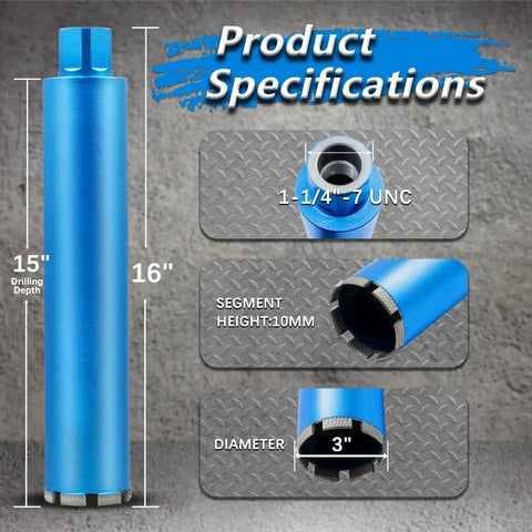 Heavy Duty 3 Inch Wet Diamond Core Drill Bits For Concrete With Rebar Brick Block And Masonry HBKEEN 15 Inch Depth