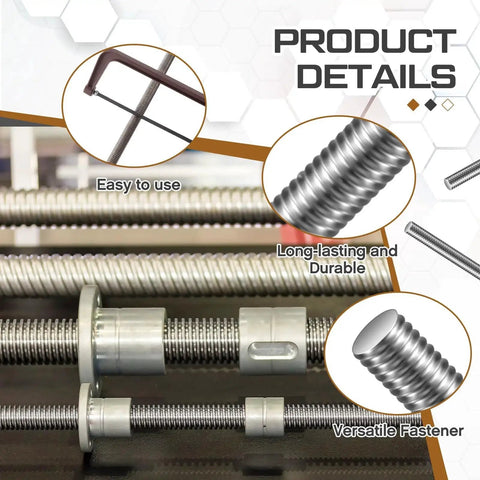 Four Piece Half Inch Fully Threaded Rods 36 Inch 304 Stainless Right Threads product details showing usage and durability.