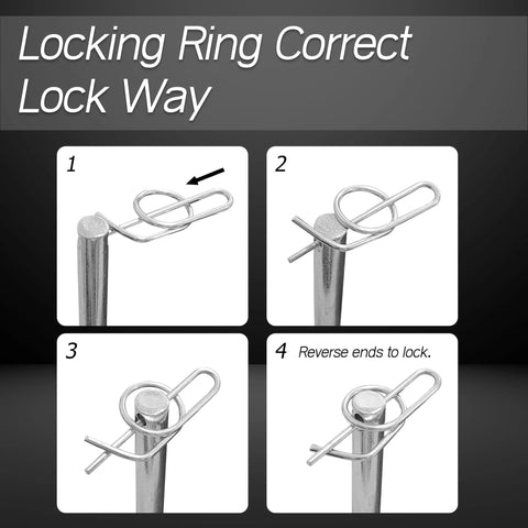 Installation guide for 4 Pack Trailer Tailgate Lift Assist Rollers Kit showing correct locking ring positioning on steel pins.