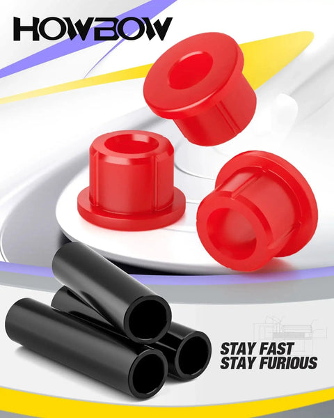 Club Car Precedent suspension kit: red polyurethane bushings and black sleeves for front lower spring and upper A-arm