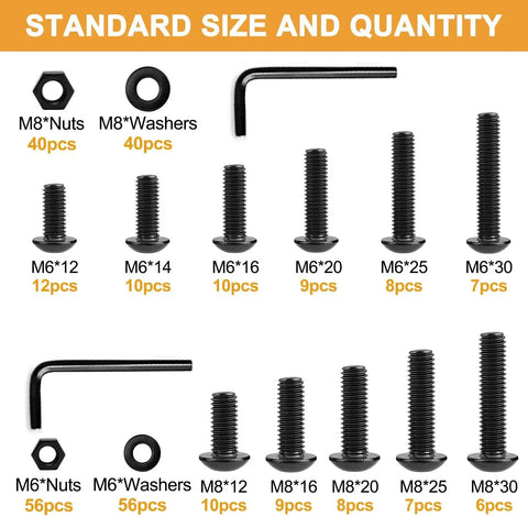 288 Piece Metric Fastener Kit With M6 M8 Button Head Hex Socket Cap Screws Bolts Nuts And Washers In Grade 10 9 Alloy Steel