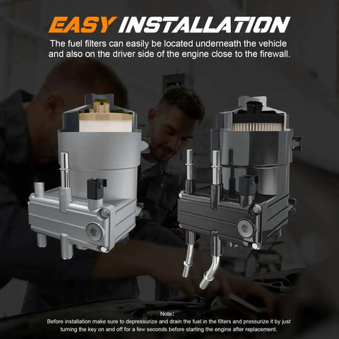 Ford 6.4L Powerstroke Diesel Beefed Up Fuel Filter Kit installation guide with filters and parts visible