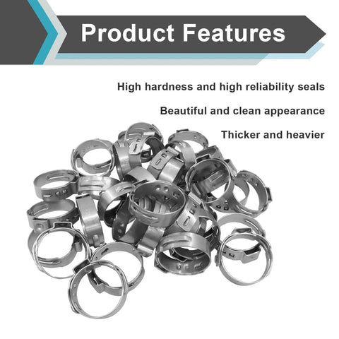 50 Pack Stainless Steel Cinch Clamps 1 Inch Crimp Rings Pinch Clamp Rings For PEX Tubing Pipe Fitting Connections Leak Proof Seal