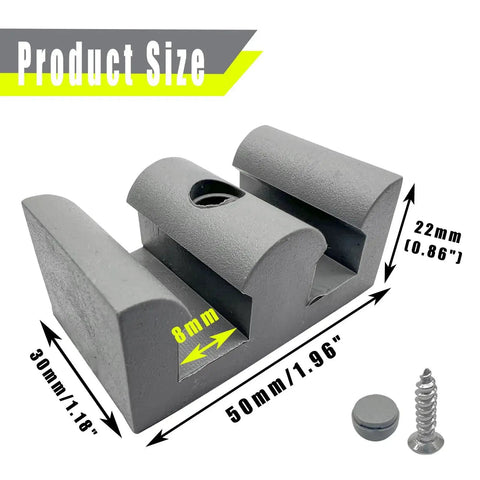 50mm Glass Door Anti Collision Block Side Guide Rail with screws, durable plastic, dimensions labeled, grey, close-up view