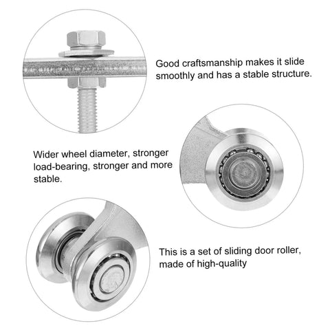 Close-up of Heavy Duty Sliding Door Roller Wheel For Track, Industrial Gate Roller showing metal construction and smooth bearings.