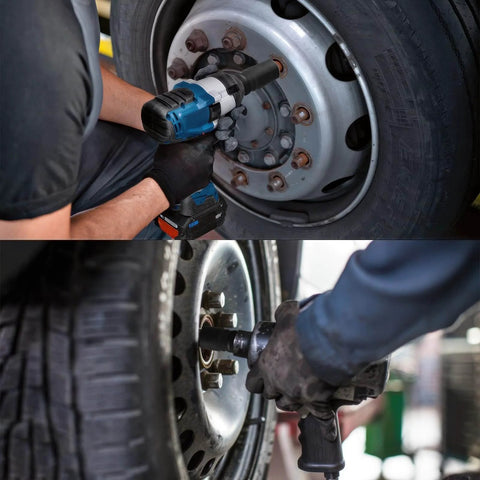 Mechanic using Deep Impact Socket 22mm For One Half Inch Drive, CR-MO 6 Point Metric Socket With Black Phosphoric Acid Coating on truck wheel