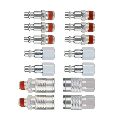 I/M Type 1/4 Inch NPT Quick Connect Air Coupler And Plug Kit, 14 Pieces Air Tool Fittings Set, Stainless Steel Construction, 300 PSI Max