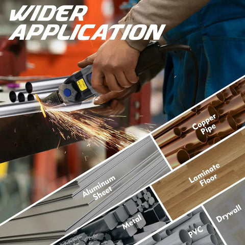 Person using titanium enhanced oscillating tool blades kit for metal and wood cutting KELIN 16-piece set on metal sheet