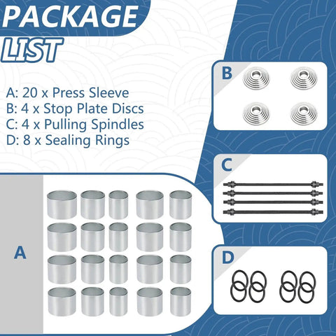 Package contents of 28 Piece Press And Pull Sleeve Kit For Bushing Bearing And Seal Removal And Installation