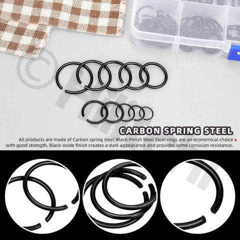 Precision 150Pcs Round Wire C Clips Set In 10 Sizes M10 To M26 GB8952 Retainer Clips Kit Black Internal Snap Rings in box