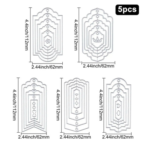 Five Set Of Thirty Six Bookmark Die Cuts And Tag Dies With Embossing Stencils For Scrapbooking, 5 designs, metal, 4.4x2.44 inch