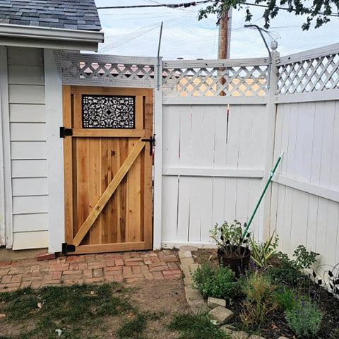 Wooden gate using Heavy Duty Gate Hinges 4 Pack Black Iron 3.5 Inch Hinges For Wood Gates Sheds Barn Doors Fences Swing With 1.2 Inch Thick Solid Steel Construction Holds Up To 60 Lbs Screws Included Durable Hardware