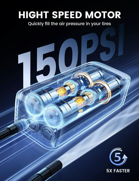 Close-up of the high-speed motor inside the Fast Tire Inflator Portable Air Pump With Digital Gauge And LED Light 150 PSI.