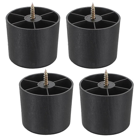 Four 2 Inch Plastic Furniture Legs Screw In Replacement Kit For Sofa Couch Chair Table Cabinet Beds with pre-drilled holes.