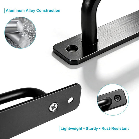 Close-up of Matte Black Barn Door Handles 2 Pack Heavy Duty Aluminum Alloy Pull Handles With 5 Inch Hole Center, showing durable construction and screws included.