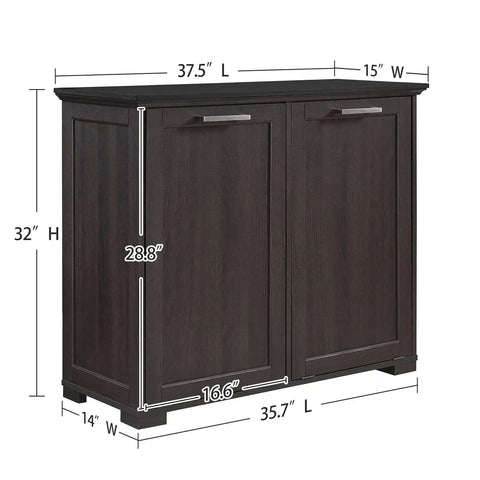 Tilt Out Trash Cabinet Wooden With Double Door 2x10 Gallons Capacity Espresso Finish And Black Top Panel Hidden Trash Can For Odor Control